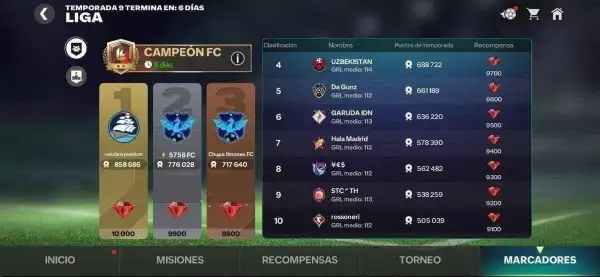 Evidencia de mi llegada al rango Campeón FC en FC Mobile actualmente, usando esta guía estratégica.